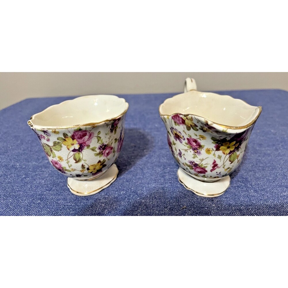 Vintage James Kent Ltd Longton Rapture Pattern #3007 Creamer And Sugar Bowl - Picture 5 of 11